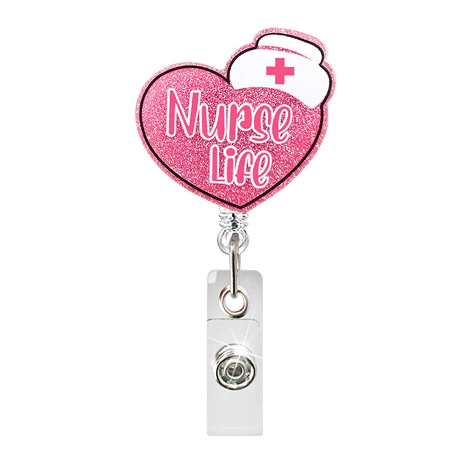 Wholesale Badge Reels Glitter Love Rainbow Medicine Bottle Badge Scroll ABS Retractable Keychain